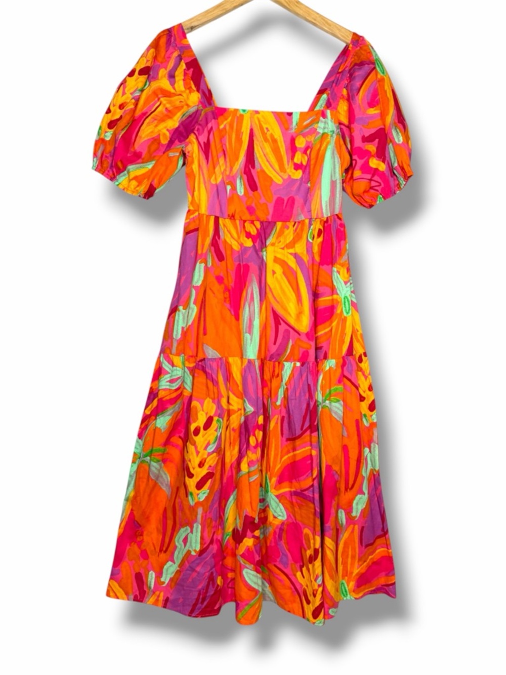 Crystal Sky Floral Mini Dress Medium Puff Sleeve Smocked Back Bright Boho - Picture 2 of 6